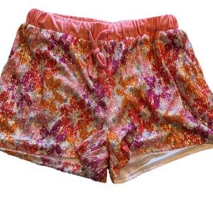 Sparkling Sequin Athletic Shorts with Pink Waistband